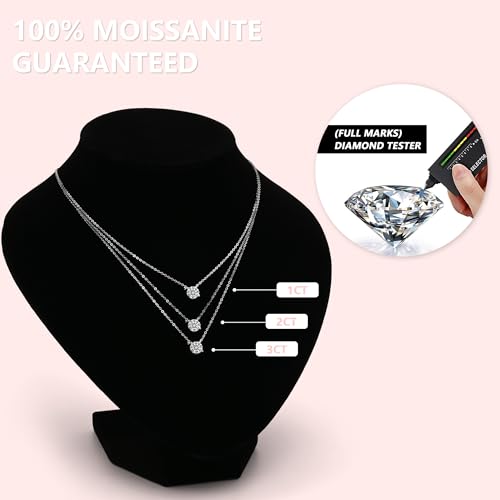 Moissanite Necklace for Women (1-3Ct) – Round Solitaire Pendant on 18K White Gold-Plated Sterling Silver Chain, 16+1+1″ Adjustable – Elegant Prom/Gift for Her3