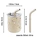 PandaEar 2 Pack Stainless Steel Cups with Lids & Silicone Sleeves | 8.8 oz Spill Proof Sippy Cups with Straw Stopper & Teething-Friendly Straws for Kids Children Ages 3+ (Beige & Khaki)