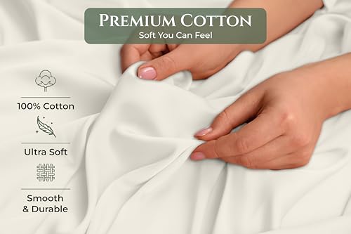Image of Royale Linens 100% Cotton Pillow Cases King Size Set of 2 - Percale Pillowcase - Ivory Pillow Cases Super Soft Cooling & Breathable Hotel Cotton Pillowcases, Fits King Pillows (20 inchx40 inch, Ivory)