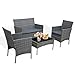 4-Piece Rattan Patio Furniture Set - Outdoor Wicker Sofa & Chairs with Coffee Table, Weather Resistant Garden Conversation Set for Patio, Backyard, or Poolside​ (Mixed Grey + Dark Grey Cushions)