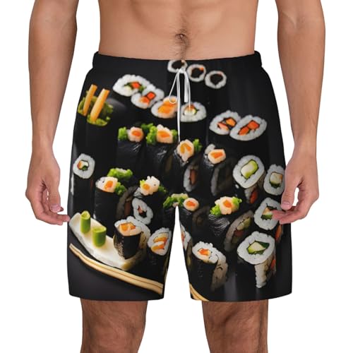 Short de bain pour le surf et la plage imprimé sushi noir d'été