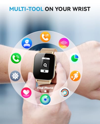Image of Smart Watch for Women Men- Answer /Make Call, IP68 Waterproof Fitness Tracker with Sleep Monitor,Smartwatch for Andriod iPhone Compatible (Warm Gold Case w /Champagne & Vintage Gold Band, 1.91)