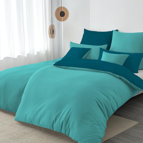 Nesture Bettwäsche 135x200 4teilig Türkis/Petrol Bettwäsche Sets...
