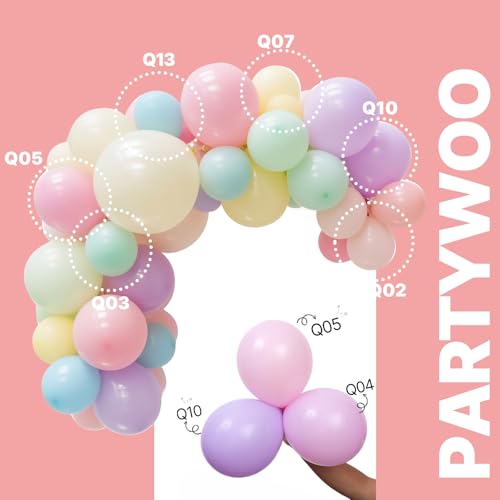 Image of PartyWoo Pastel Balloons 66pcs 12 Inch Pastel Rainbow Latex Balloons for Baby Shower Gender Reveal Engagement Bachelorette Easter Bridal Shower Anniversary Retirement Birthday Party Decorations