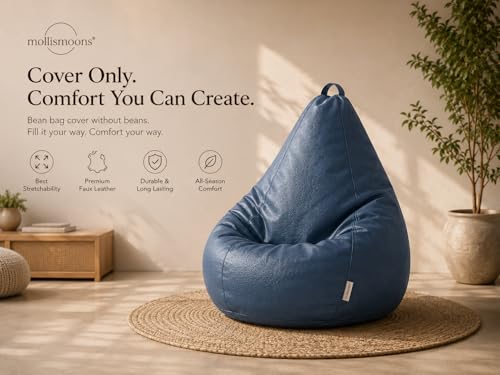 Image of Mollismoons Premium 300 GSM Stretchable Faux Leather Bean Bag Cover Only (Without Beans),Bean Bag Chair for Adults & Kids, Gaming, Study, WFH, Indoor Outdoor,45x24Inch (Royal Navy Blue)
