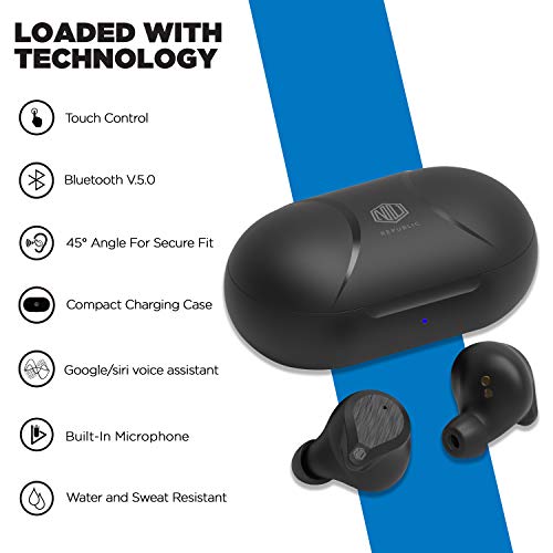 Image of Nu Republic Starbuds True Wireless Earbuds(TWS),BT V5.0,Upto 20hrs Play Time,Compact case with Type-C Charging Cable,Touch Control,45 Angle fit,Sweat & Water Resistant,Voice Assistant with Mic-Black