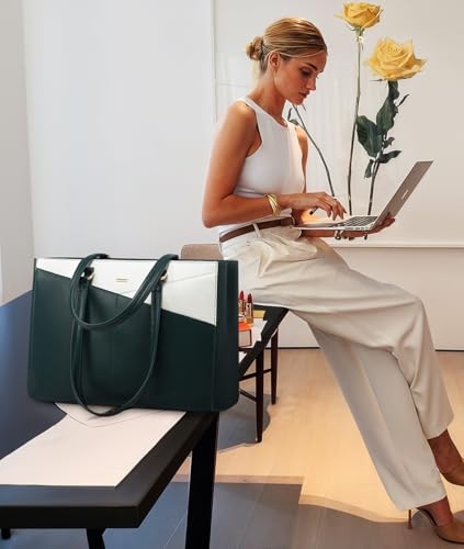Image of Laptop Tote Bag for Women 15.6 Inch Waterproof Leather Computer Laptop Bag Women Business Office Work Bag Briefcase Large Travel Handbag Shoulder Bag