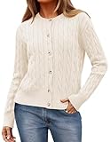 ZESICA Women's 2024 Fall Winter Cable Knit Cardigan Sweaters Long Sleeve Crew Neck Button Open Front Coatigan Apricot M