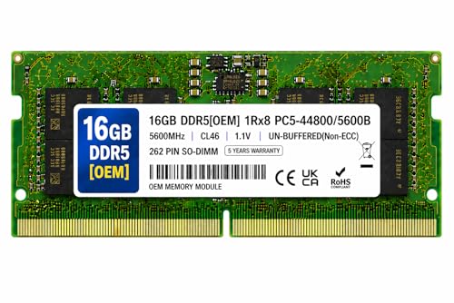 Image of 16GB DDR5 5600MHz OEM Laptop RAM Compatible with Samsung [Key Specs: PC5-44800 /5600B | 262-Pin SO-DIMM | CL46 | 1Rx8 | 1.1V | Non-ECC] | 5 Years Seller Warranty