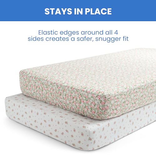 Image of Delta Children Fitted Crib Sheets for Girls and Boys - Crib Sheet for Standard Crib and Toddler Mattresses - 28x52 Inch Pink Floral (Pack of 24)