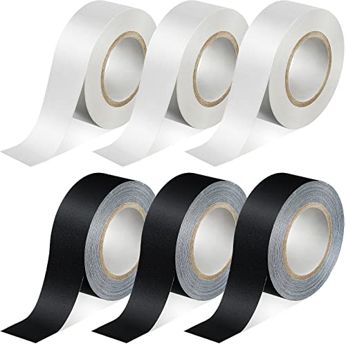 Crtiin 6 Rolls 1 Inch x 10 Yards Black White Gaffers Tape Matte Gaffer Tape No Residue Non Reflective Easy to Tear Bookbinding Cloth Tape for Stage Photography Electrical Cords Film Backdrop Supplies