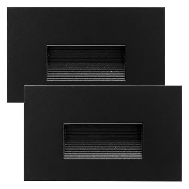 Maxxima Horizontal LED Step Light, Indoor/Outdoor Stair Light, 3 CCT Color Selectable 3000K, 4000K, 5000K, 30 Lumens, Black, 2-Pack