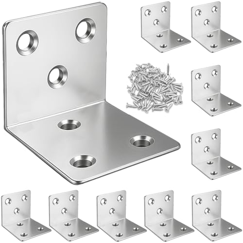 Xyxu L Brackets for Wood, 10pack Heavy Duty 30x30x30mm Metal Right Angle Corner Sleeper Brackets for Wood with Screws, 1.5mm Thick Galvanised Steel L Shaped Bracket for DIY, Home Repair