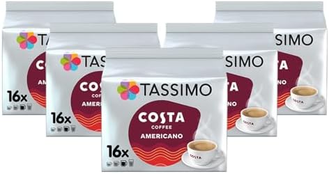 Tassimo Costa Americano Coffee Pods x16 (Pack of 5, Total 80 Drin...