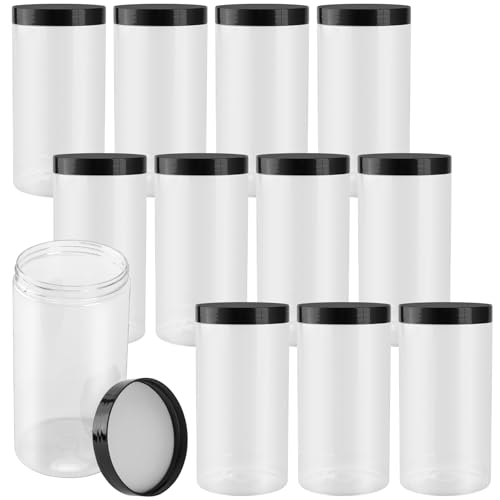 ZOENHOU Juego de 12 tarros de almacenamiento de 1000 ml, plástico con tapa de rosca, transparente, 17,7 x 9,2 cm, herméticos para alimentos