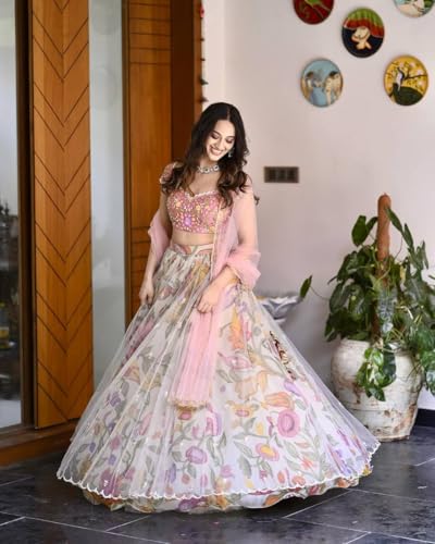 Image of LUXE VIBE Printed Chinon Silk Lehenga Choli with Sequins Embroidered Net Dupatta & Stitched Banglory Silk Blouse for Women