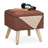 Relaxdays Cord Hocker - 30x30cm Runder Sitzhocker Mit Holzbeinen, Hellgrau/Natur
