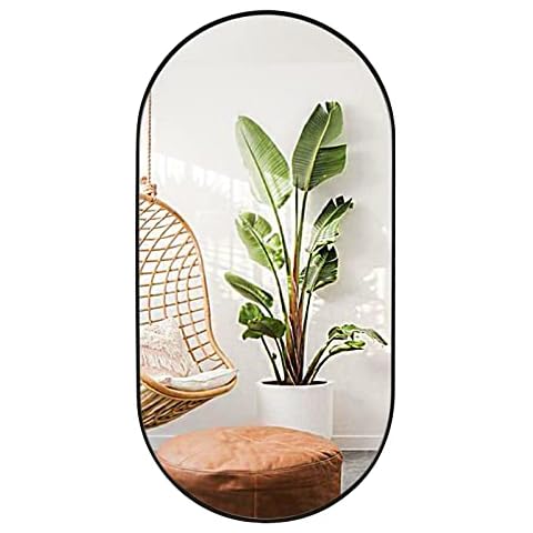 Muzilife Oval Wall Mirror for Bathroom, 20" x40'' Capsule Mirror Vanity Wall Mirror with Metal Frame, Hang Horizontally or Vertically for Entryway, Living Room, Bathroom, Black Cover