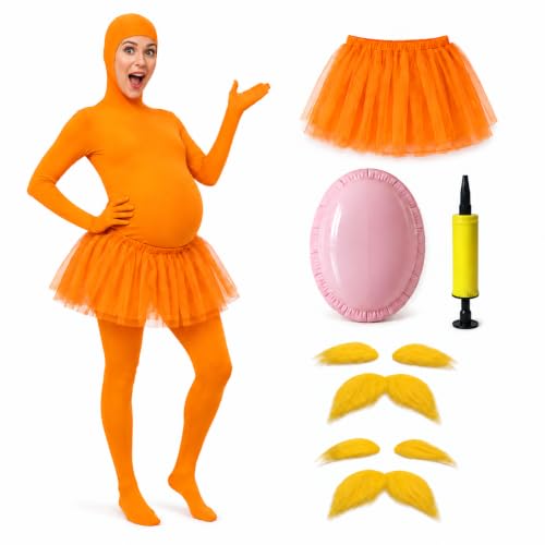 Beoaiku Orange Inflatable Belly Jumpsuit Costume Set for Halloween and Book Character Events