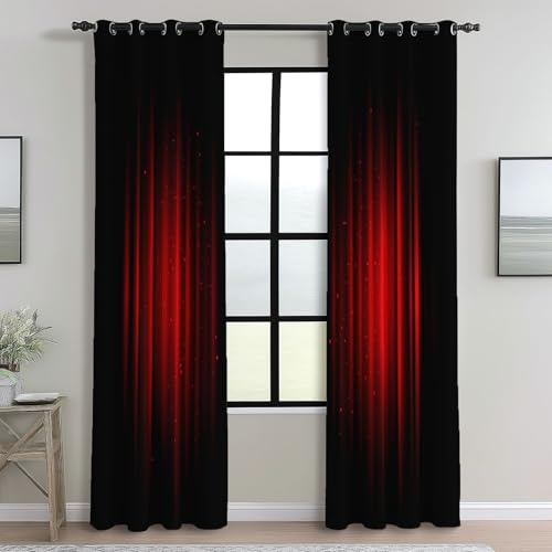 Cortinas Opacas 70An x 145Al cm (2 Paneles) con Ojales, Cortinas Sencillo Cortinas De Teatro para Dormitorio Cocina Ventanas Comedor Habitacion Negro Impresión Decorar