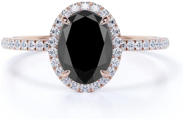 1.0 CT Black Onyx Rings for Women - Oval Cut Black Onyx Engagement Ring with Moissanite 925 Sterling Silver 10K 14K 18K Gold Black Stone Onyx Proposal Ring Size 3-13 (10K)