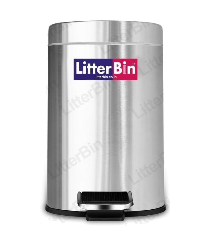 LITTERBIN Stainless Steel Pedal Dustbin with Lid | Small Compact Space Saver SS Trash Can For Office, Home, Kitchen, Room, Washroom, Bathroom (Silver_5 Liter)