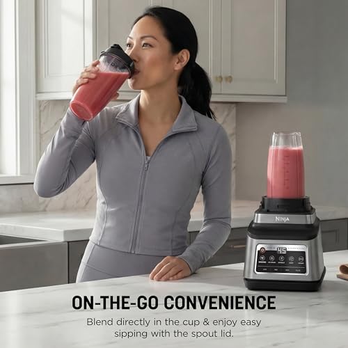 Ninja BN801 Professional Plus Kitchen System, 1400 WP, 5 Functions for Smoothies, Chopping, Dough & More with Auto IQ, 72-oz.* Blender Pitcher, 64-oz. Processor Bowl, (2) 24-oz. To-Go Cups, Grey
