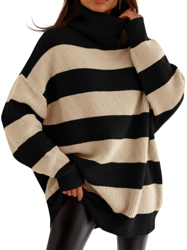 Image of Womens Turtleneck Oversized Sweater Batwing Chunky Pullover Sweater Casual Fall Loose Knit Jumper Top