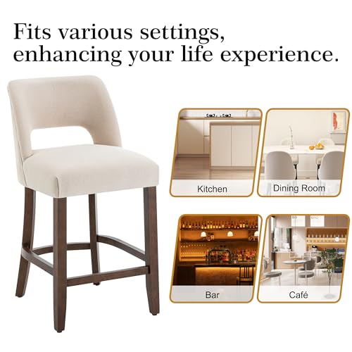 Image of VKNOW Bar Stools Set of 2,Upholstered Counter Height Bar Stools,Modern Counter Stools with Wood Legs for Kitchen Island Dining Room Bar,White