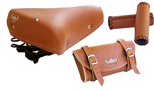 Tris Montegrappa (Miele): Sillín Vintage Mod. 07/F + puños + bolsa MOD. 0016