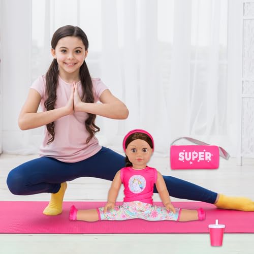 American 18 inch Doll 7-Piece Gymnastics Doll Yoga Outfit Set , Pink Pony Design with Accessories, Sports Bag and Headband (Dolls NOT Included)
