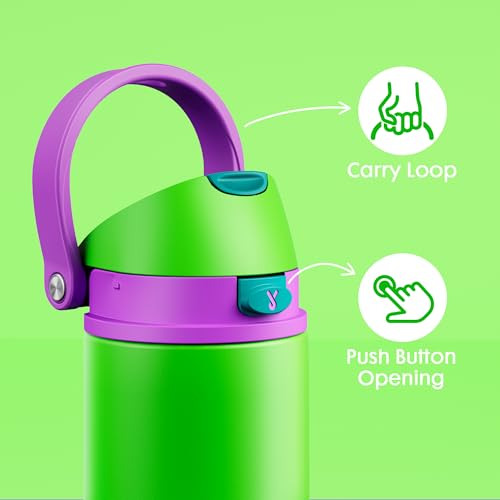 Image of 18 oz Kids Water Bottle for School: Meoky 18 oz Stainless Steel Insulated Water Bottle with 2-in-1 Straw and Spout Lid - Leak Proof, Cold for 24 Hours, BPA-Free for Teens Boys Girls, Power Green