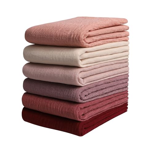Febfim 6PCS Women Soft Cotton Linen Crinkle Scarves Shawl Fashion Muslin Ladies Priceable Hijab Head Scarf