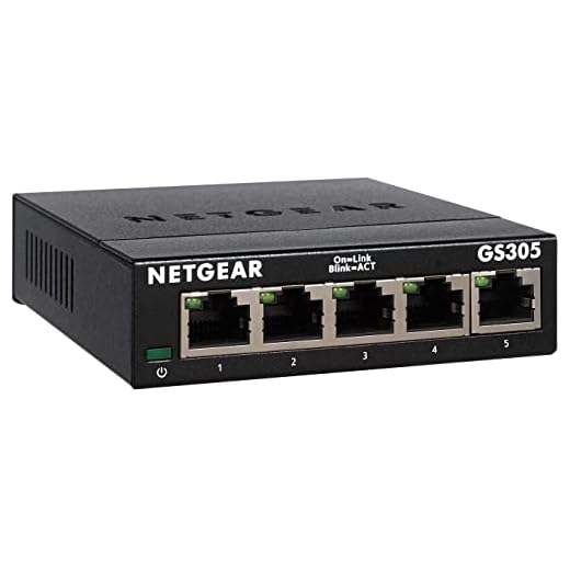 NETGEAR Switch 5 puertos Gigabit Unmanaged GS305, Switch Ethernet doméstico, switch de oficina, plug-and-play, carcasa metálica, montaje sobremesa/pared, Color Negro