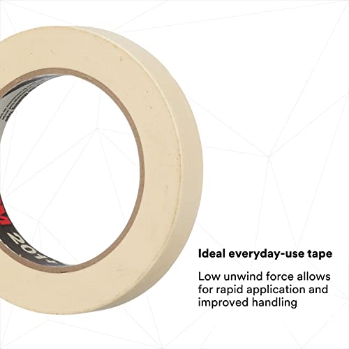 Image of 3M General Use Masking Tape 201+, Crepe Paper, Low Unwind, Clean Removal, Easy Tear, Resist Slivering, Tan Color, 18 mm x 55 m, 4.4 mil, 48 /Case