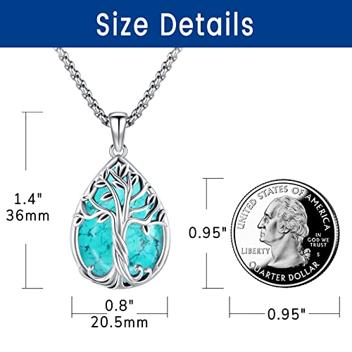 Eusense Turquoise Jewelry For Women Men Dainty Turquoise Stone Celtic Tree Of Life Necklace 925 Sterling Silver Real Turquoise Statement Pendant Necklace Western Jewelry Arbol De La Vida #TOP1