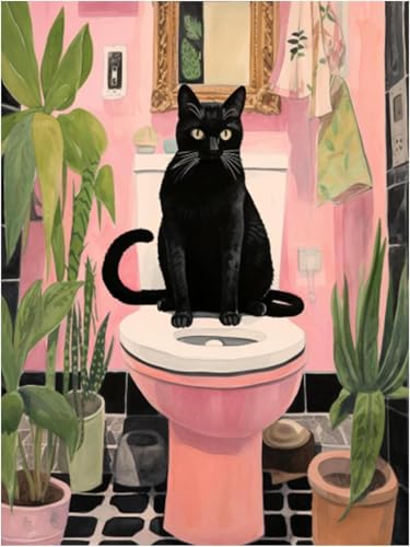 Peinture par numéros adulte chat noir kit canevas acrylique avec châssis bois