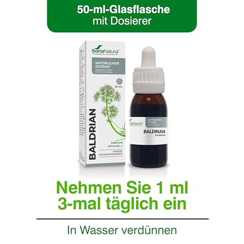 Baldrian Tropfen Hochdosiert 180mg/ml 50ml - Reduziert Stress & Unruhe und Unterstützt Besseren Schlaf - Valerian Root Stress Tropfen - Soria Natural