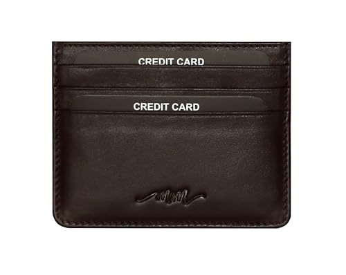 Image of MM Designs | Slim Leather Credit Card Holder for Men and Women | Genuine Leather RFID Blocking | Minimalist Wallet with 6 Card Slots (Dark Espresso)