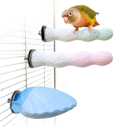 Image of Bird Perches for Cage, Abrasive Surface High Calcium Mineral Parrot Perch Stand - Bird Nail File for Claw & Beak Health, Colorful Ceramic Bird Cage Accessories (Green, Coral)