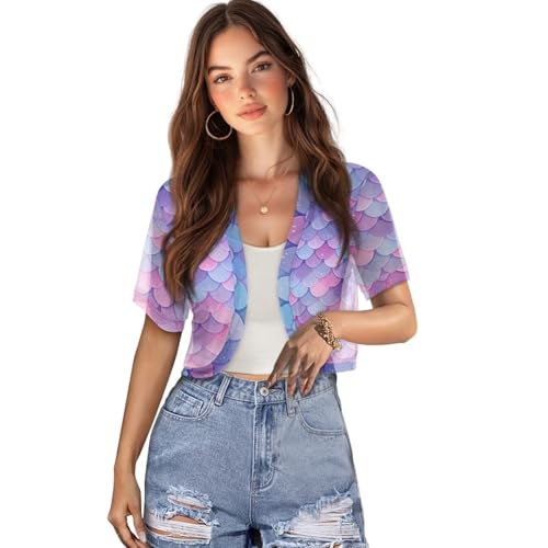 Image of Women's Shrug Short Sleeve Bolero Open Front Knit Party Tulle Cardigan Cropped Cardigan Shoulder Cover Up