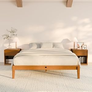 Recci King Size Bed Frame, Bamboo Joinery Platform Bed, Solid Bamboo, Modern Minimalist Low Bed Frame, Noise-Free Slat Support, Tool-Free Assembly, 24.9cm Underbed Storage, Bamboo Brown
