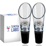 TenTen Labs Premium Wine Aerator Pourer Spout &lpar;2-Pack&rpar; – Rich Bubbles for Improved Flavor & Aroma – Wine Accessories for Wine Lovers with No-Drip Design – Perfect Gifts for Women and Men – Black