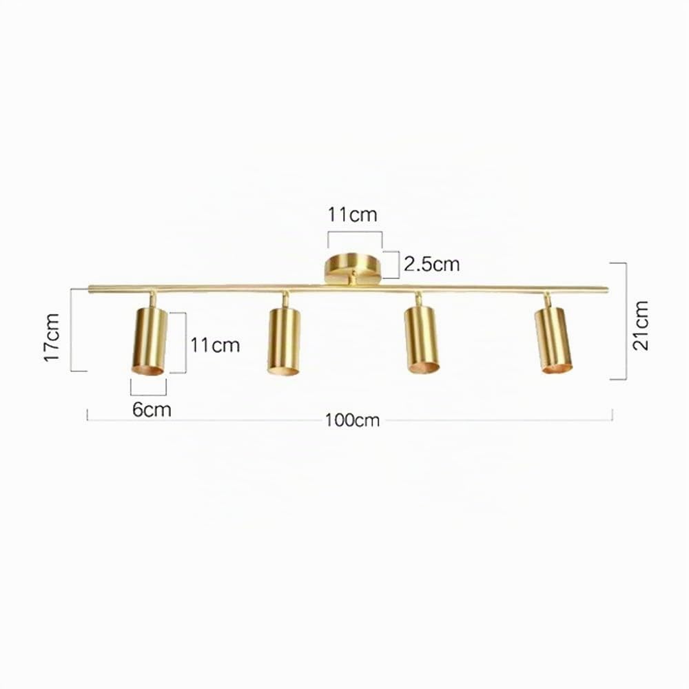 4 Lumières Spots Fixes sur Rail - Spot de Plafond Moderne en Laiton Brossé Spot Encastré Prise GU10 pour Galerie Couloir Armoire Cuisine Salle à Manger - Doré