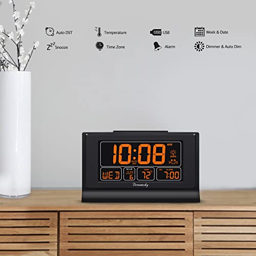 Image of DreamSky Digital Alarm Clock with Battery Backup, 5 Inch Large Display, Auto Set Clock, USB Charging Ports, 12 /24H | Digital Clock with Date & Day of Week, 5 Inch Large Display, Weekday, Temperature, USB Port, Auto DST, Brightness Dimmer