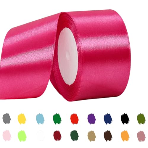 Hot Pink Ribbon 50mm for Gift Wrapping 22M,Hot Pink Satin Ribbon 50mm Wide Fabric Ribbon for Crafting Cake Ribbon,Hair Bow Ribbon,Polyester Ribbon Christmas Decoration,Wedding Car Ribbon Decor