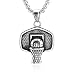 HZMAN Youth Sports Jewelry Backboard Basketball Rim Stainless Steel Pendant Necklace 24'' Chain