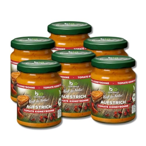biozentrale Brotaufstrich Tomate Kidneybohne | 6 x 125 g | vegan, glutenfrei & laktosefrei | mit 28% Kidneybohnen | cremig aromatisch | lecker auf Brot oder zum Verfeinern von Gerichten