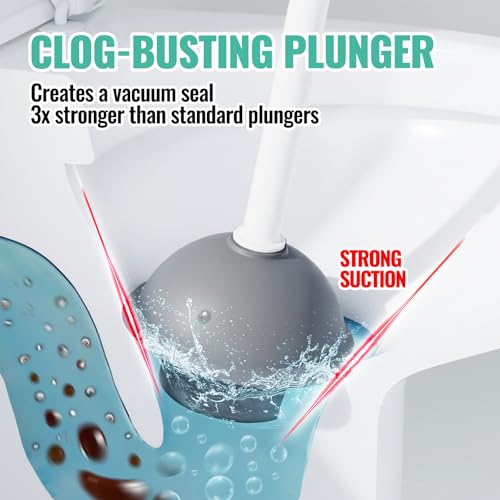 Image of 3 in 1 Toilet Brush and Plunger Set with Crevice Cleaning Brush, Toilet Plunger and Brush Set with Extra Long Handle, Plungers for Bathroom Accessories, Toilet Plunger with Holder, White