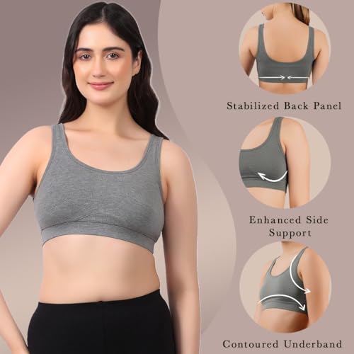 Image of Lavos Bamboo Cotton Comfort Sleeping Bra for Women, Slip On Bras to Wear at Home, Non-Padded & Non-Wired Sports Bras, Full /High Coverage, Soft Comfortable & Breathable Broad Strap Bra (Pack of 2)